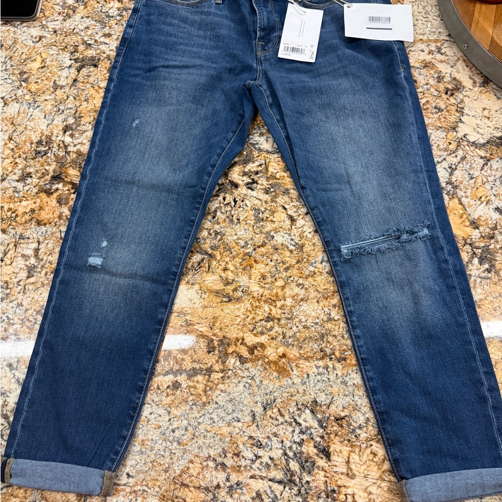 Frame Denim Blue Boyfriend Jeans with Rolled Cuffs